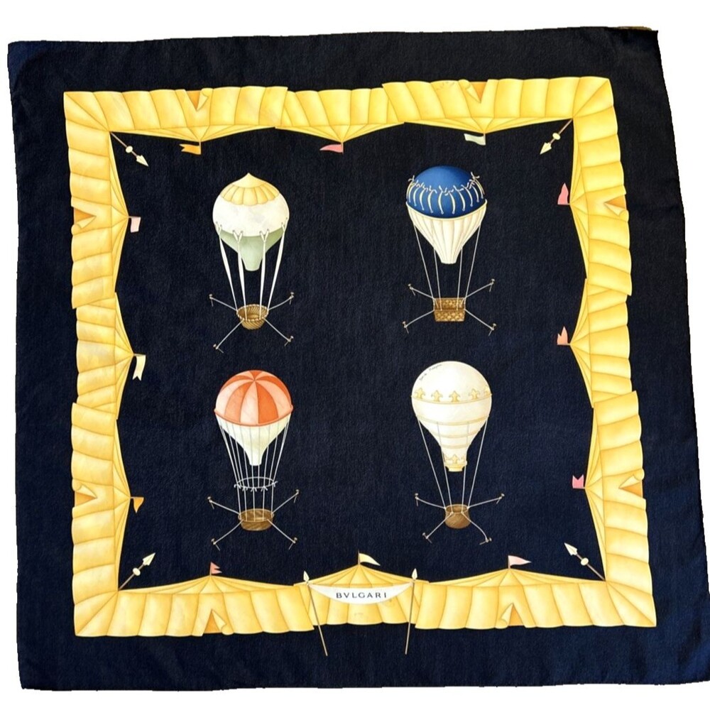 Gorgeous BULGARI 100% Silk Scarf David Pizzigoni Design Hot Air Balloons READ